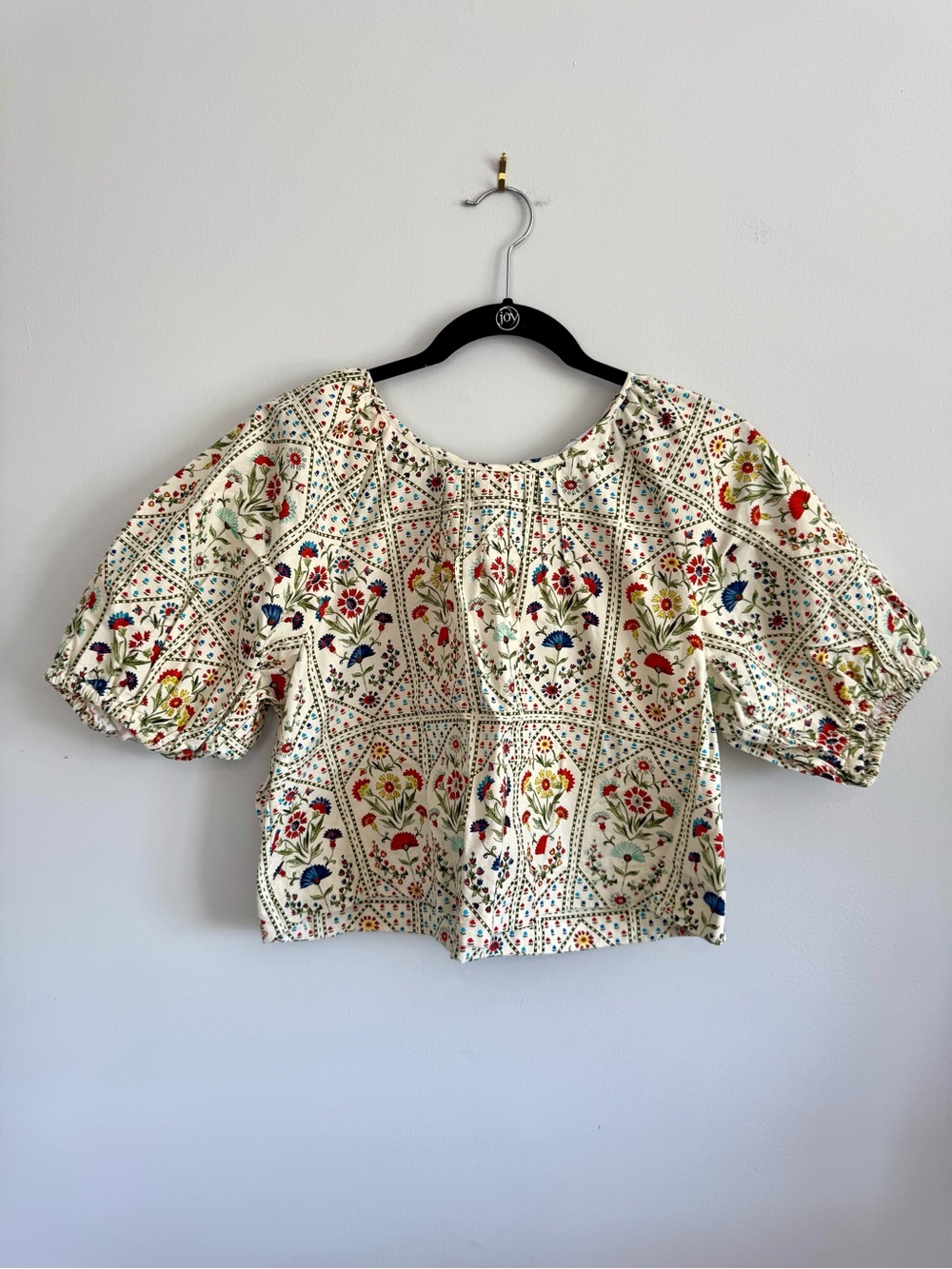 Hunter Bell Scandi Floral Print Floral Puff-Sleeve Top - Cream, M